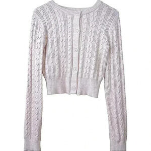 Love tree beige button front Crop knit sweater cardigan Med